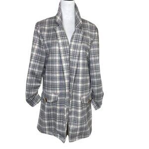 ALICE BLUE Women's Plaid Gray Light Academia Blazer Jacket Ruched Sleeve Sz XL